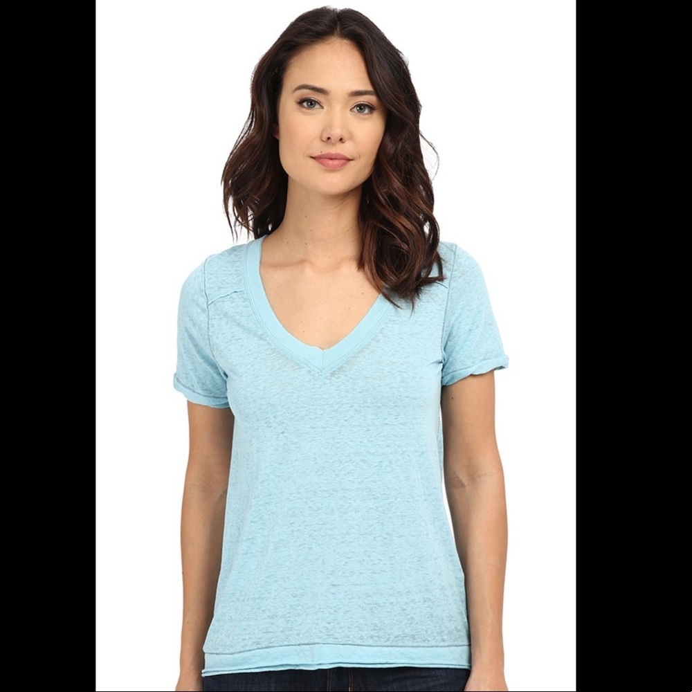 Free People Blue Pearls Burnout Raw Hem T-Shirt